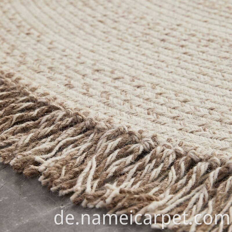 Round Wool Braided Living Room Rug With Tassels